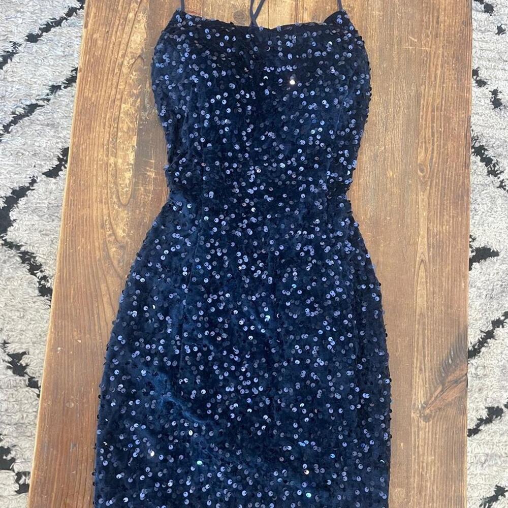 Teen navy blue sequin mini